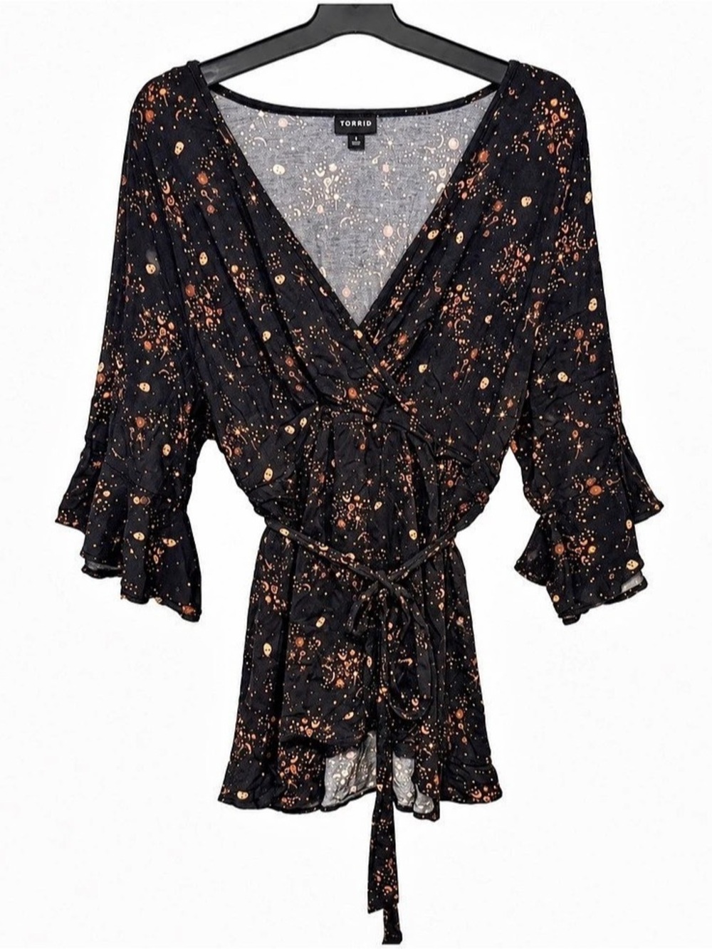 Torrid Black & Orange Abstract V-Neck Size 4
